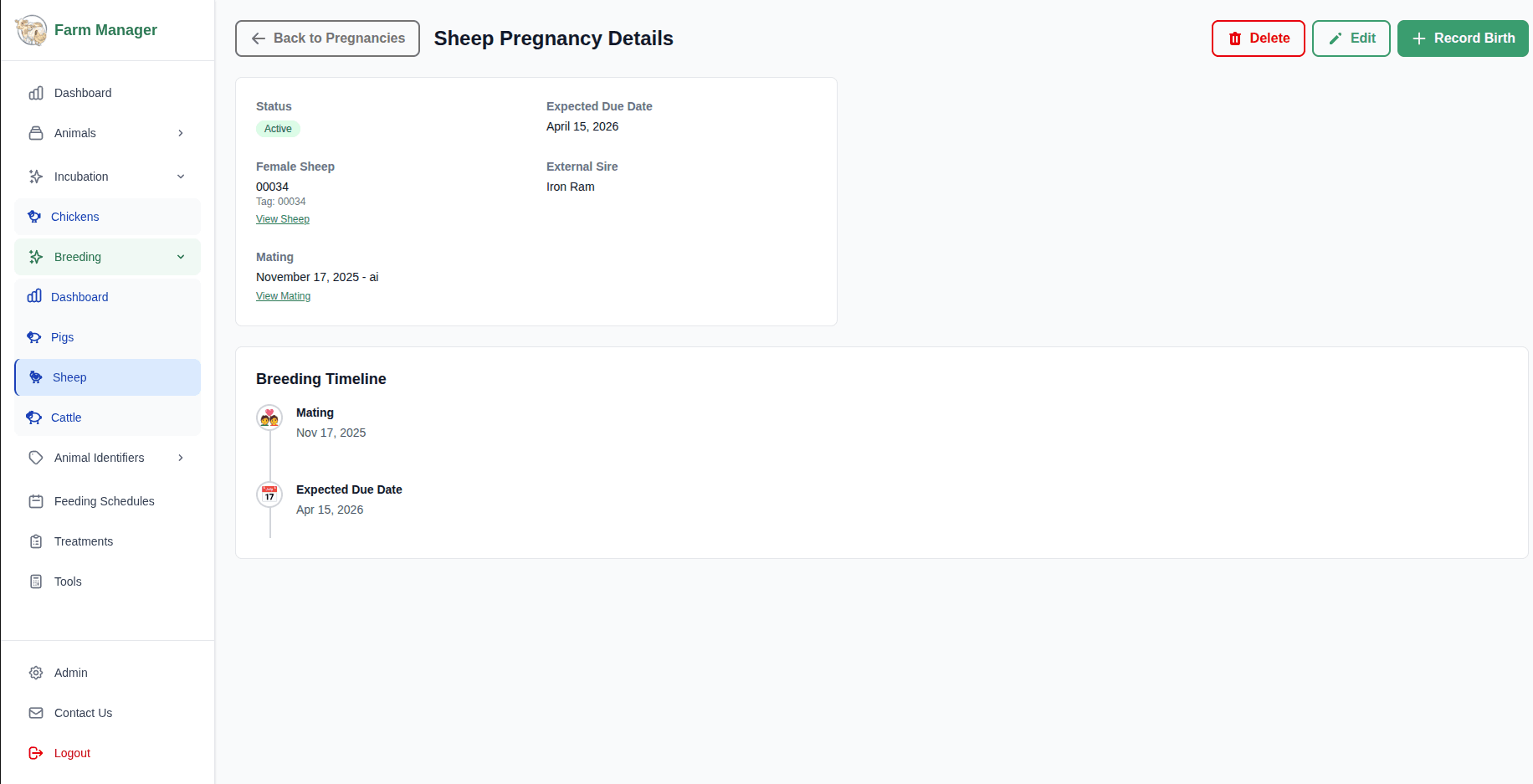 Birthing tracking interface