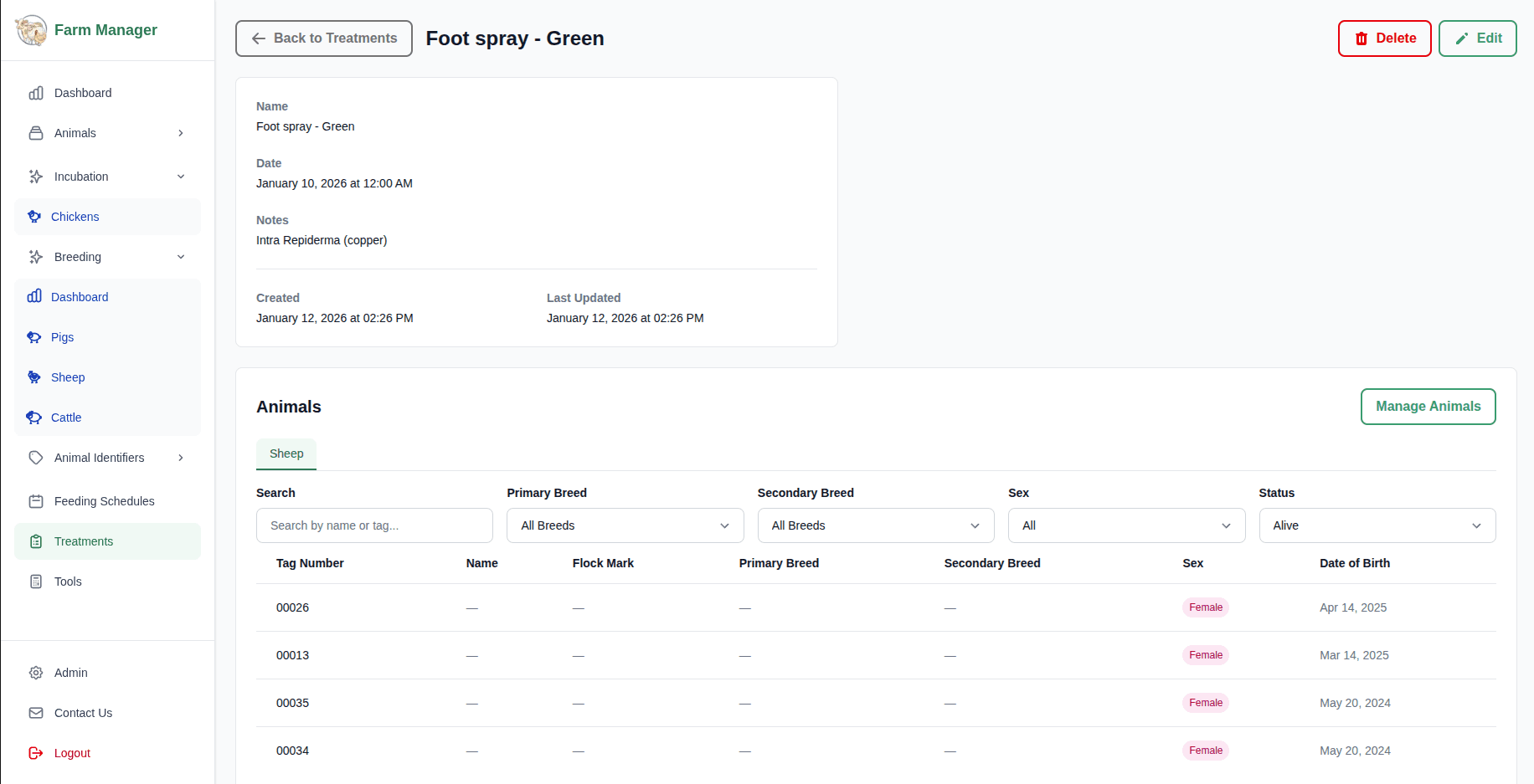 Treatment records dashboard